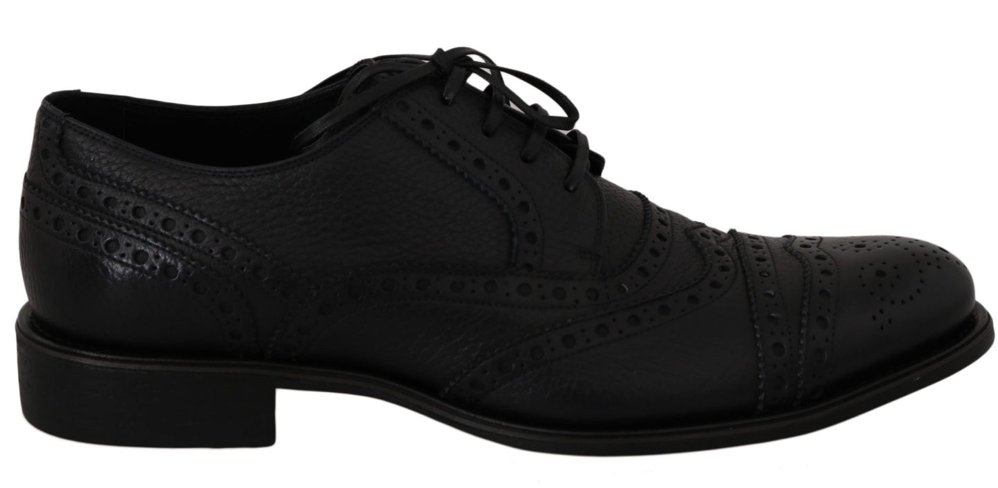 Dolce &amp; Gabbana – Oxford-Schuhe aus blauem Leder mit Flügelkappe