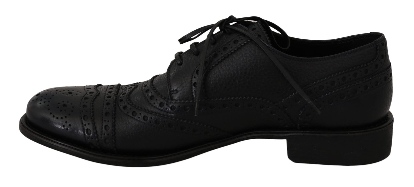 Dolce &amp; Gabbana – Oxford-Schuhe aus blauem Leder mit Flügelkappe