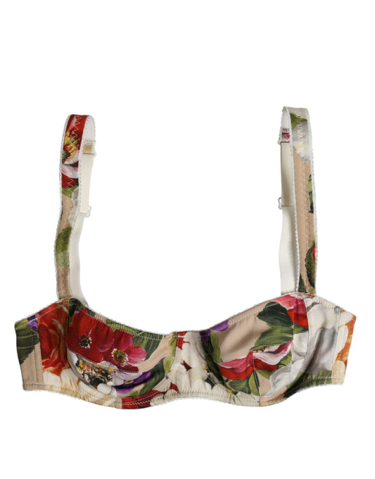 Dolce &amp; Gabbana Beige Floral Balconette Bügel-BH Unterwäsche