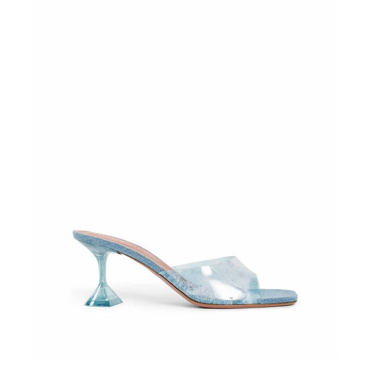 Amina Muaddi Lupita Glas-PVC-Denim-Pantoletten