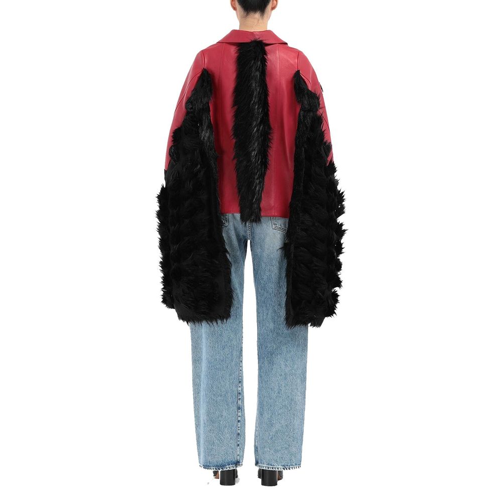 Maison Margiela – Cape-Jacke aus Leder mit Kunstpelzbesatz