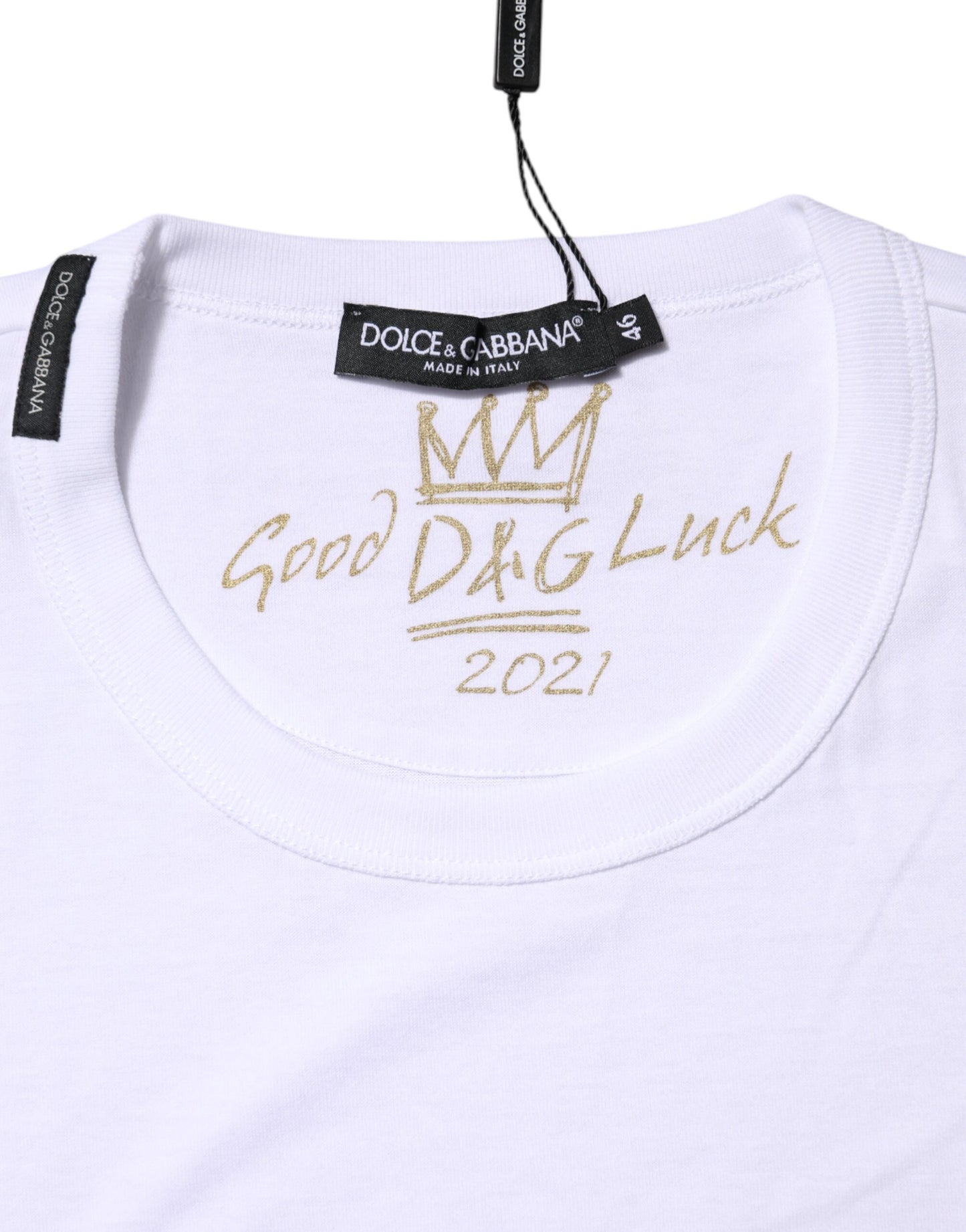 Dolce &amp; Gabbana – Weißes Goodluck 2022-T-Shirt aus Baumwolle mit Rundhalsausschnitt
