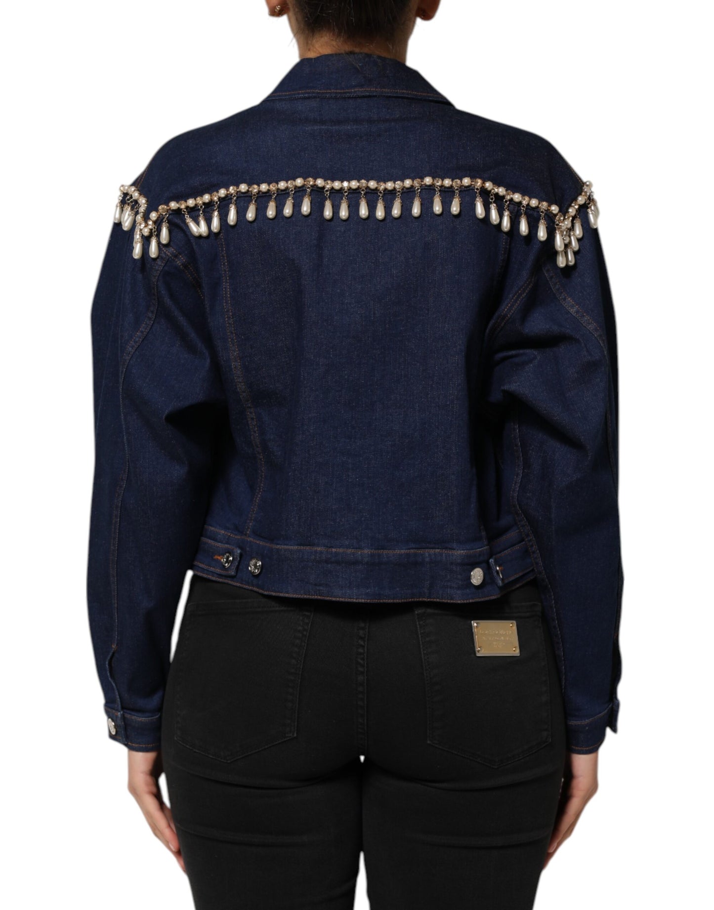 Dolce & Gabbana Blue Cotton Denim Crystal Embellished Jacket