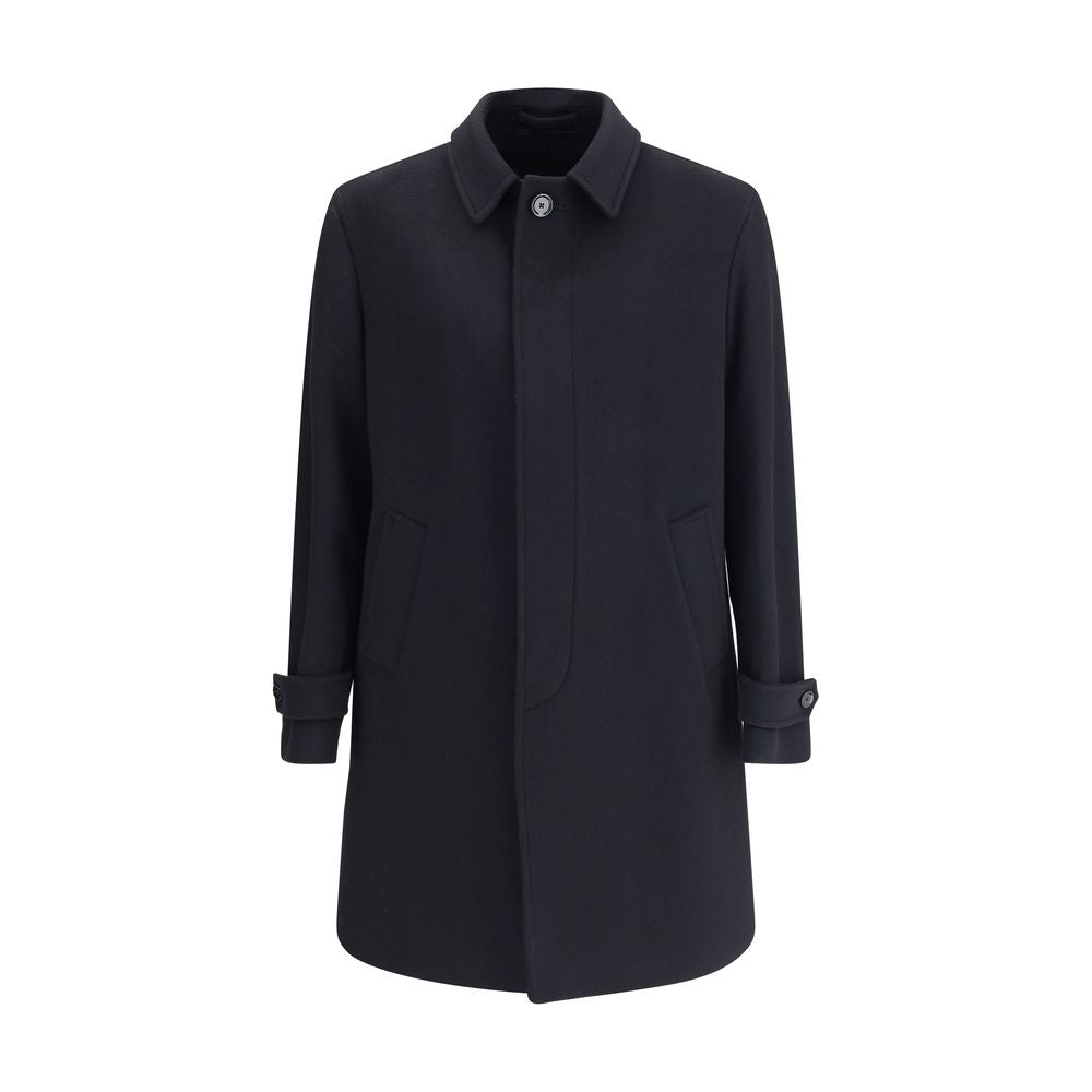 Lardini Black Fleece Wool Trench Coat