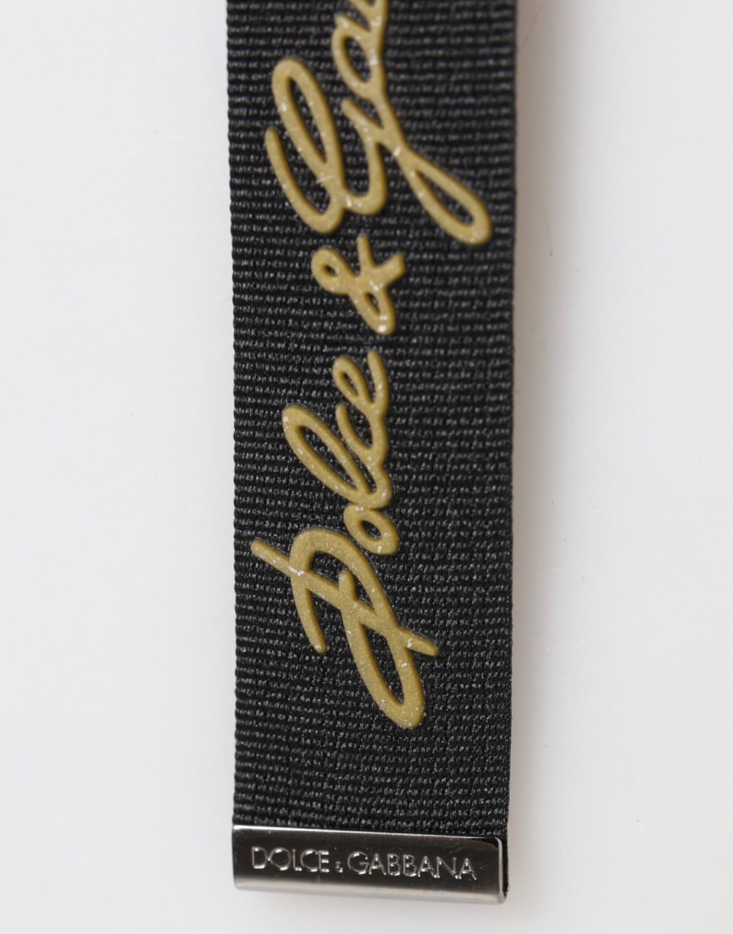 Dolce & Gabbana Black Yellow Polyester DG Logo Silver Keychain Keyring