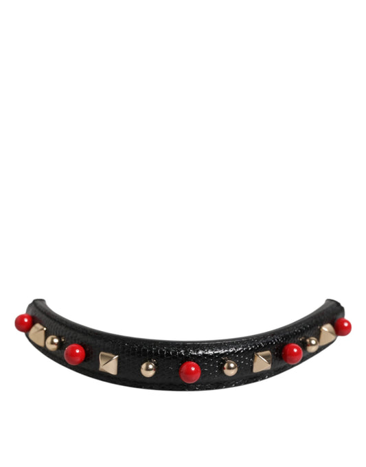 Dolce &amp; Gabbana Schwarz verzierter Ledertaschengriff Damen Schultergurt