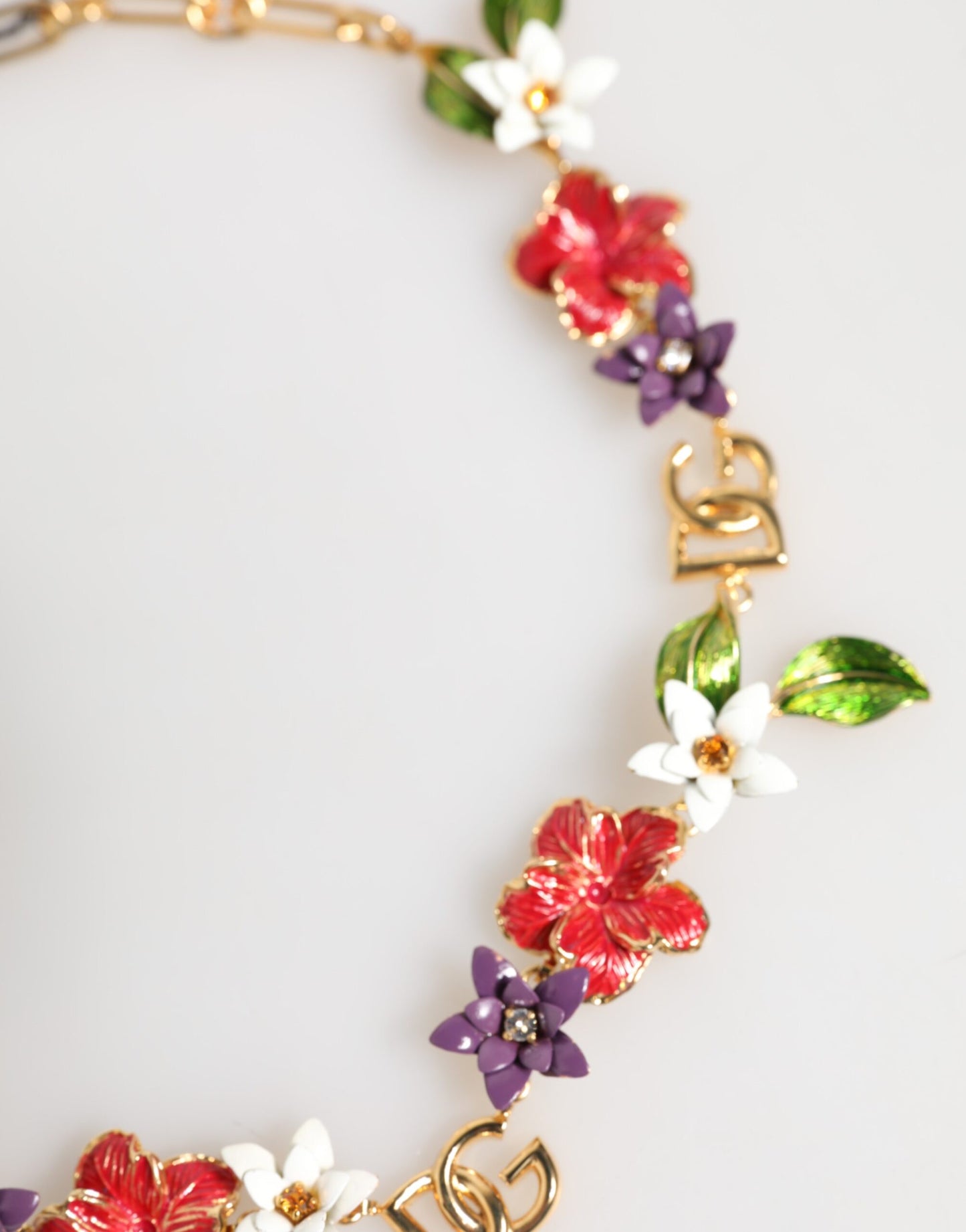 Dolce & Gabbana Gold Brass Logo Detail Floral Fashion Jewelry Necklace