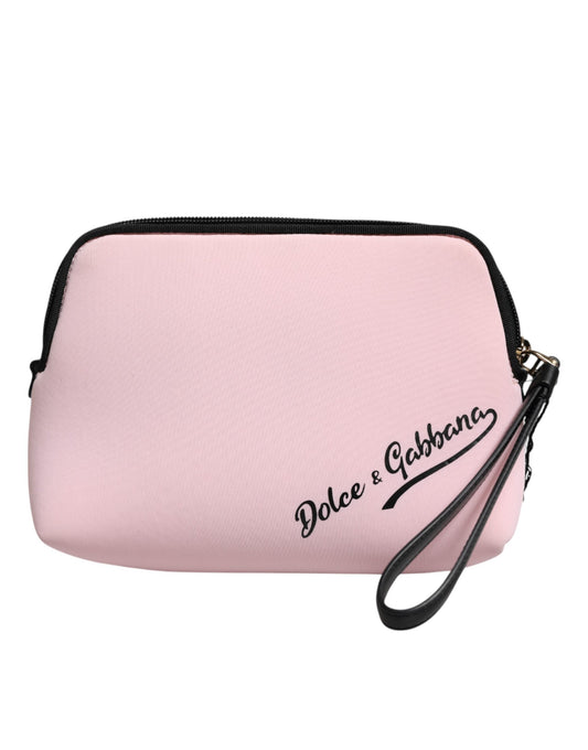 Dolce &amp; Gabbana Pink Solid Nylon DG Logo Print Clutch Zip Bags Beuteltasche