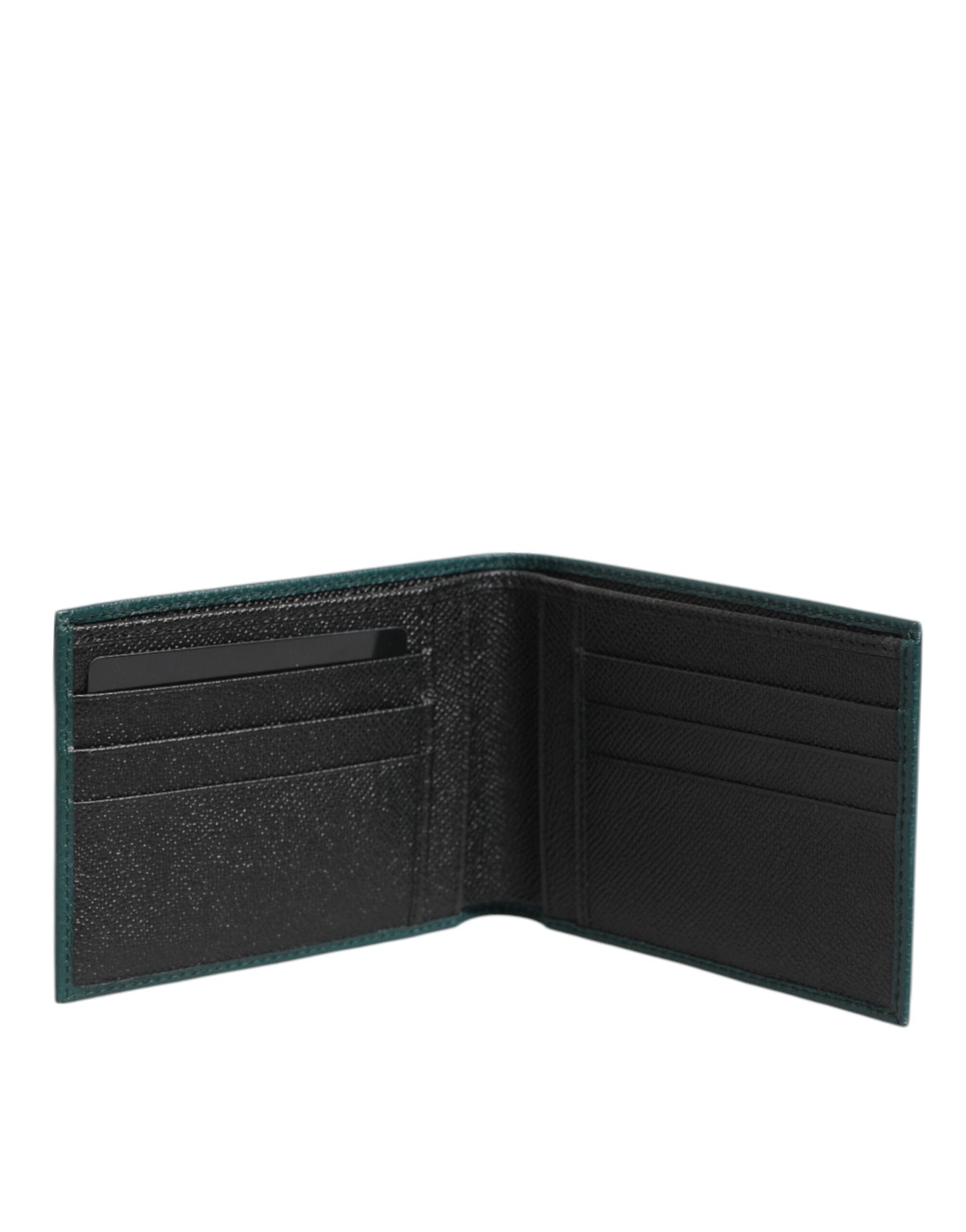 Dolce & Gabbana Green Leather DG Logo Plaque Bifold Men Card Holder Wallet