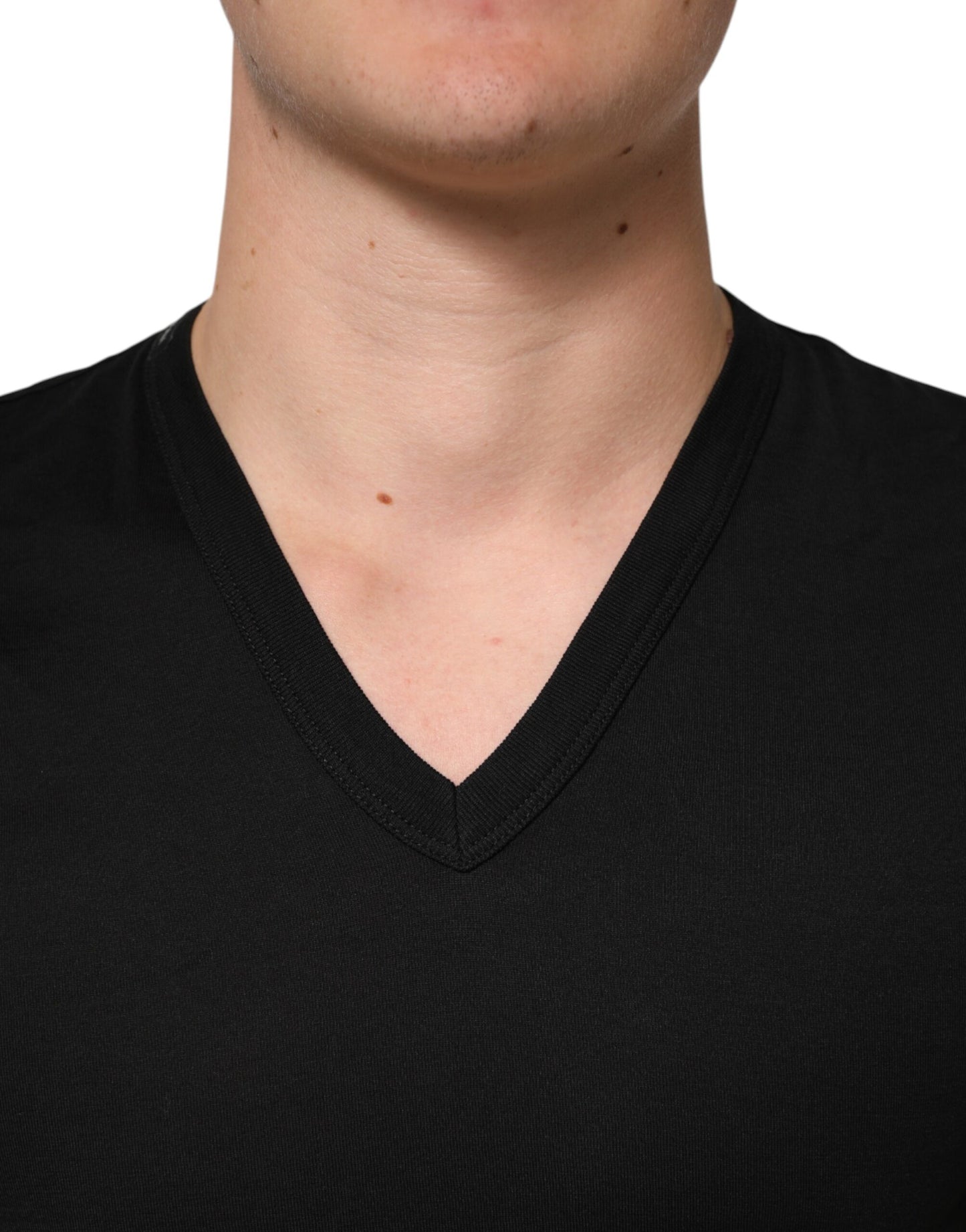 Dolce &amp; Gabbana Herren-T-Shirt aus schwarzer Baumwolle mit V-Ausschnitt