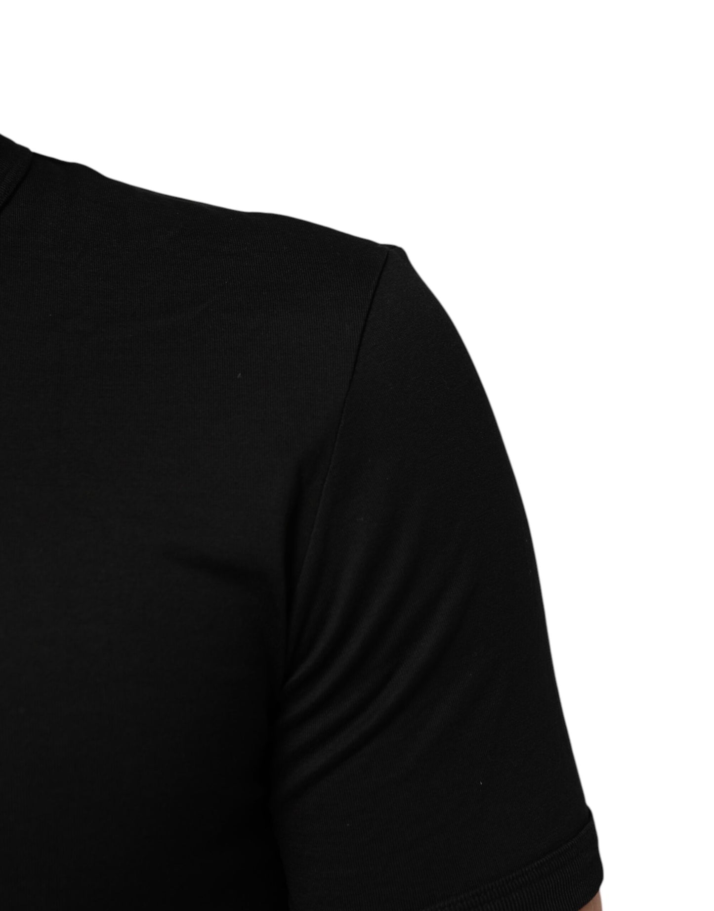 Dolce &amp; Gabbana Herren-T-Shirt aus schwarzer Baumwolle mit V-Ausschnitt