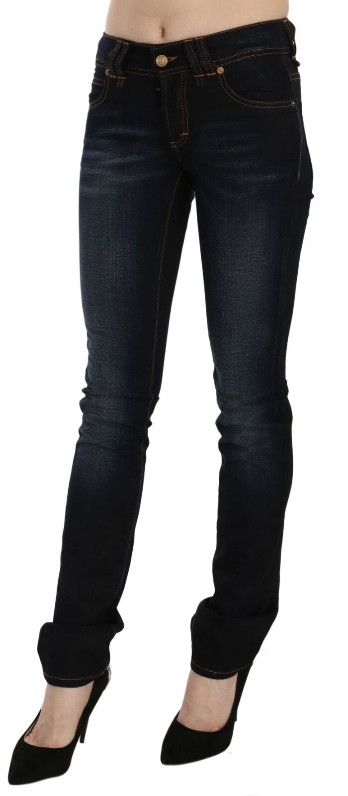 John Galliano Dunkelblaue Slim Fit Jeanshose aus Denim mit mittlerer Taille 