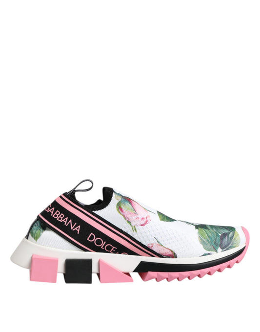 Dolce & Gabbana White Rose Print Sorrento Sneakers Shoes