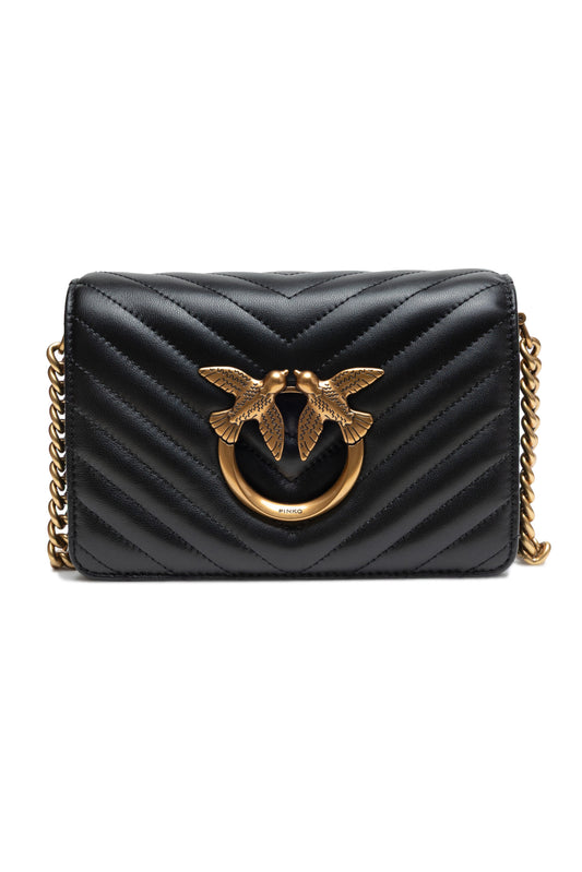 PINKO Black Leather Love Click Mini Shoulder Bag