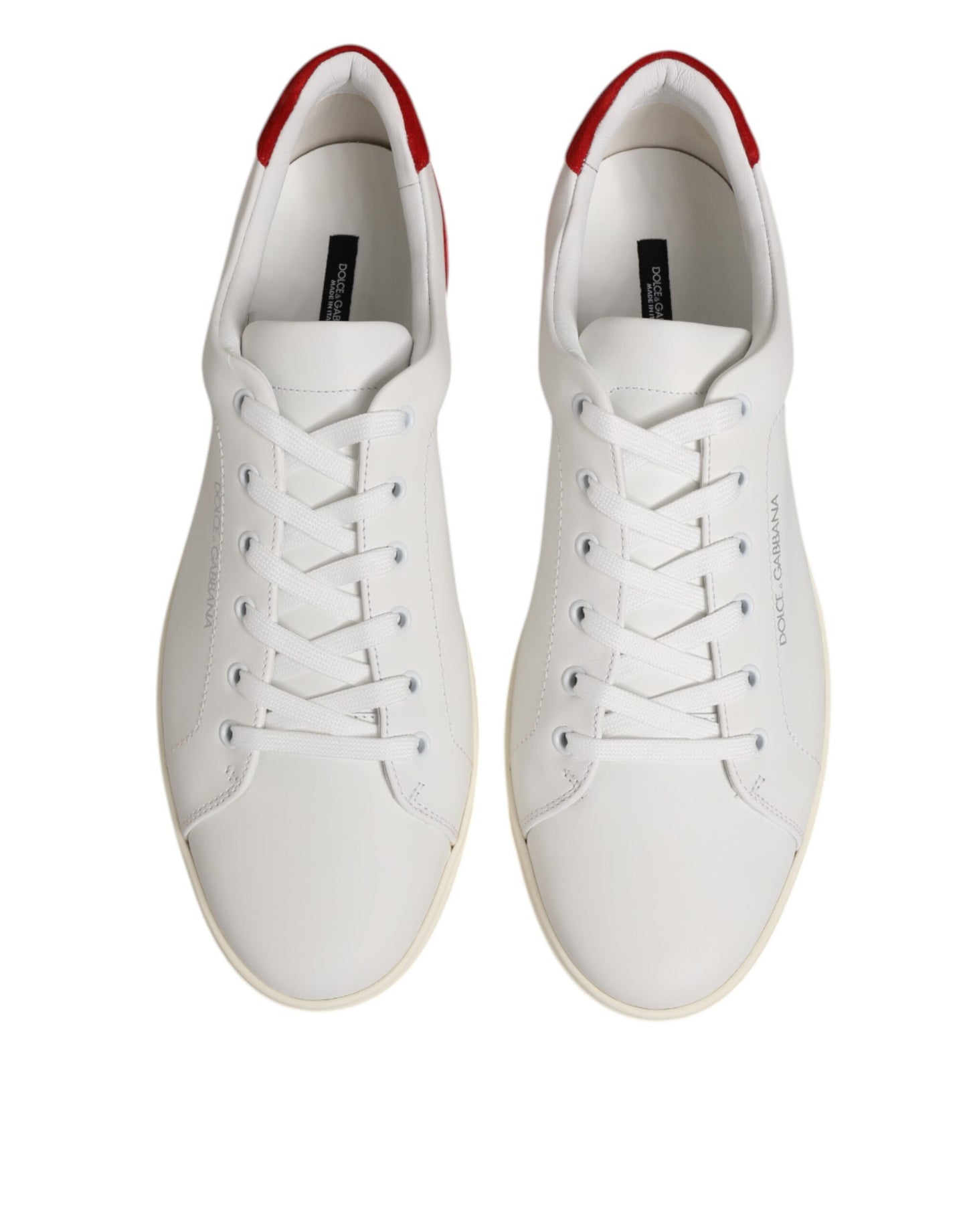 Dolce & Gabbana White Red Leather Low Top Men Sneakers Shoes