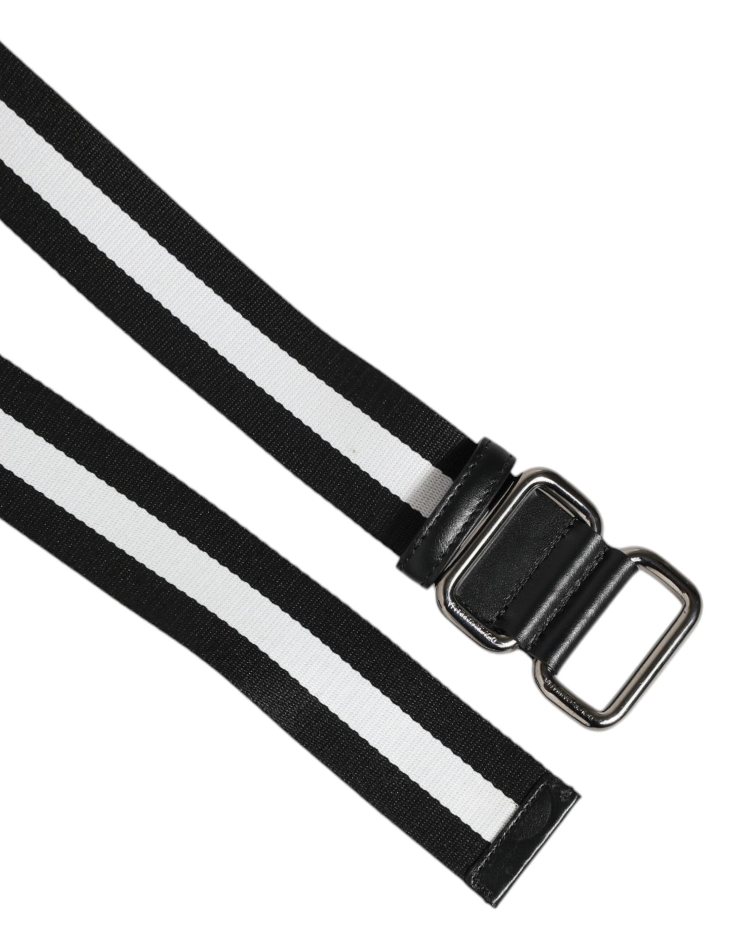 Dolce & Gabbana Black White Striped Metal Buckle Men Belt