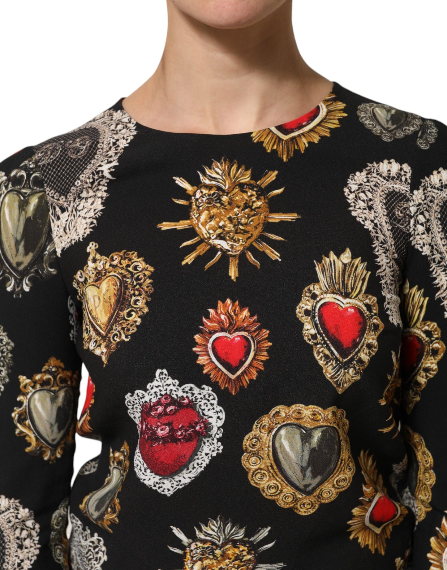 Dolce & Gabbana Black Sacred Heart Print Long Sleeves Top