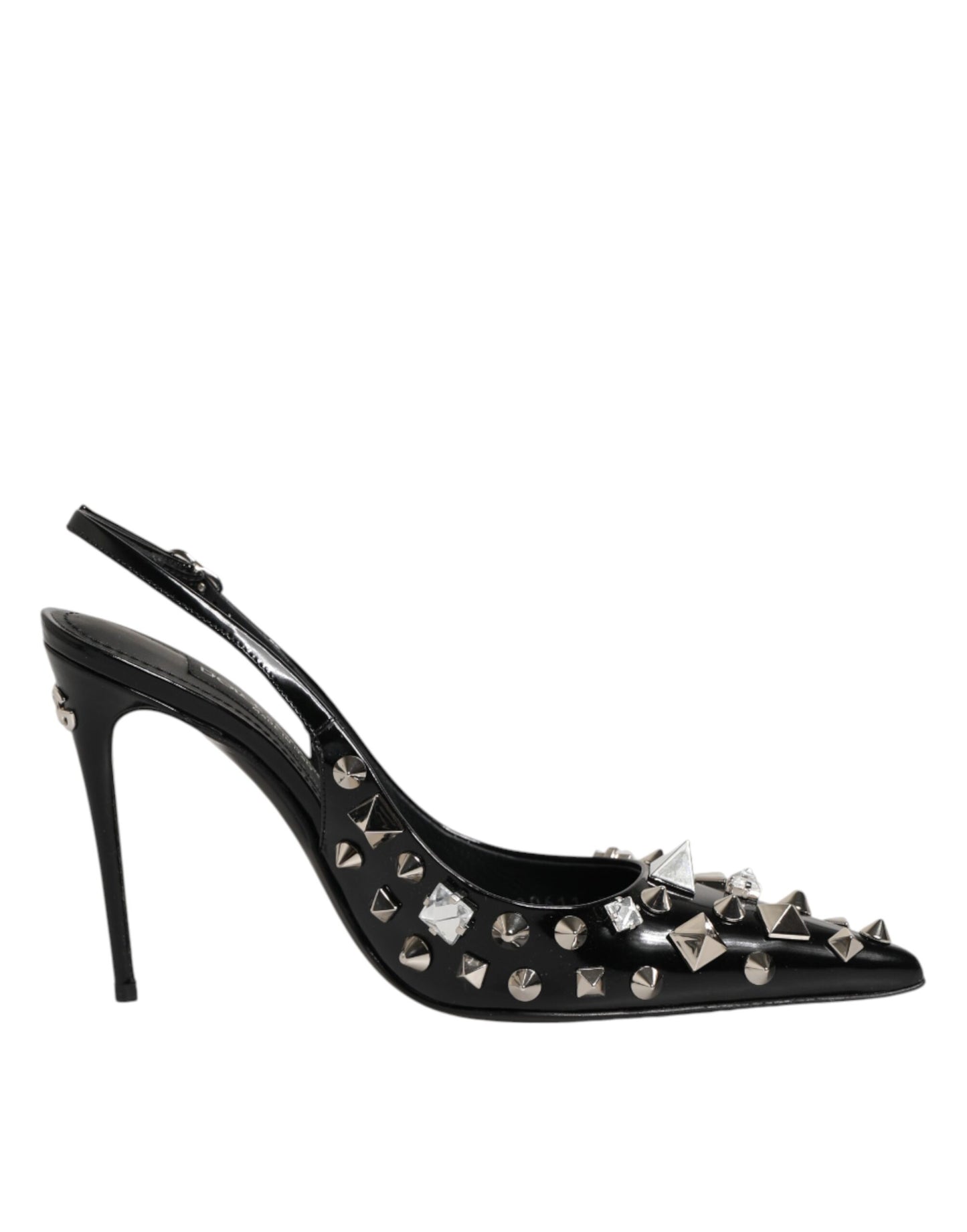 Dolce & Gabbana Black Studded Leather Heels Slingbacks Shoes