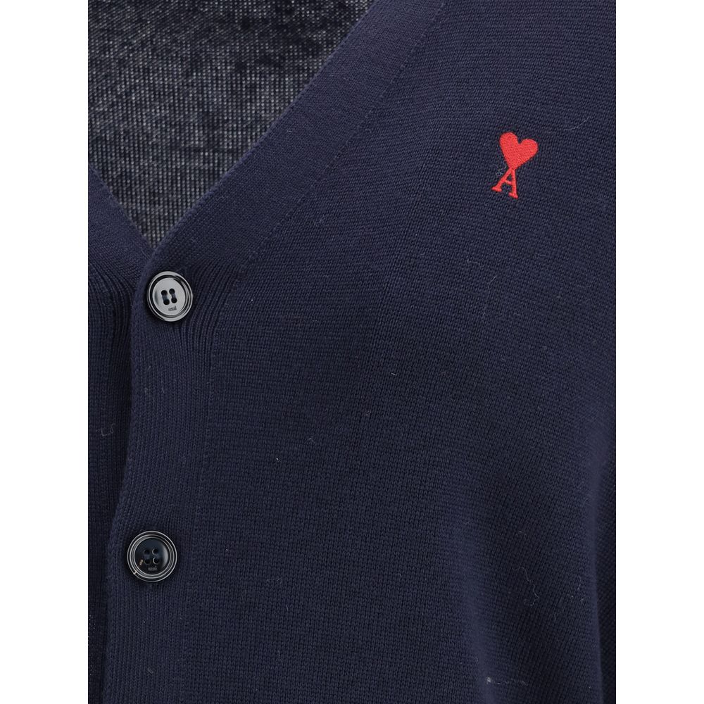 Ami Paris Blue Merino Wool Cardigan