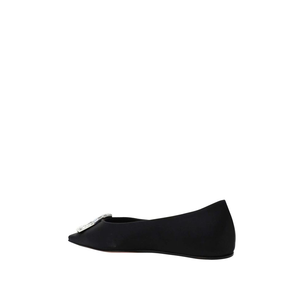Amina Muaddi Black Silk Ballet Flats