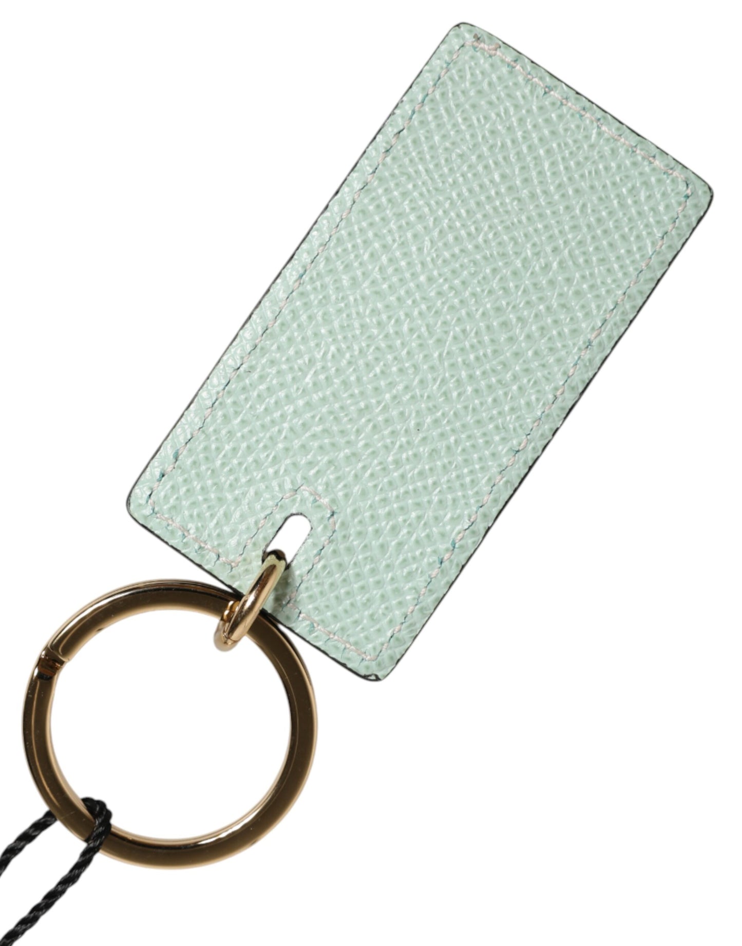 Dolce & Gabbana Mint Green Calf Leather Logo Metal Ring Keychain Keyring