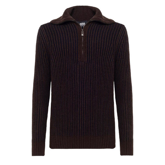 Alpha Studio Brown Wool Sweater