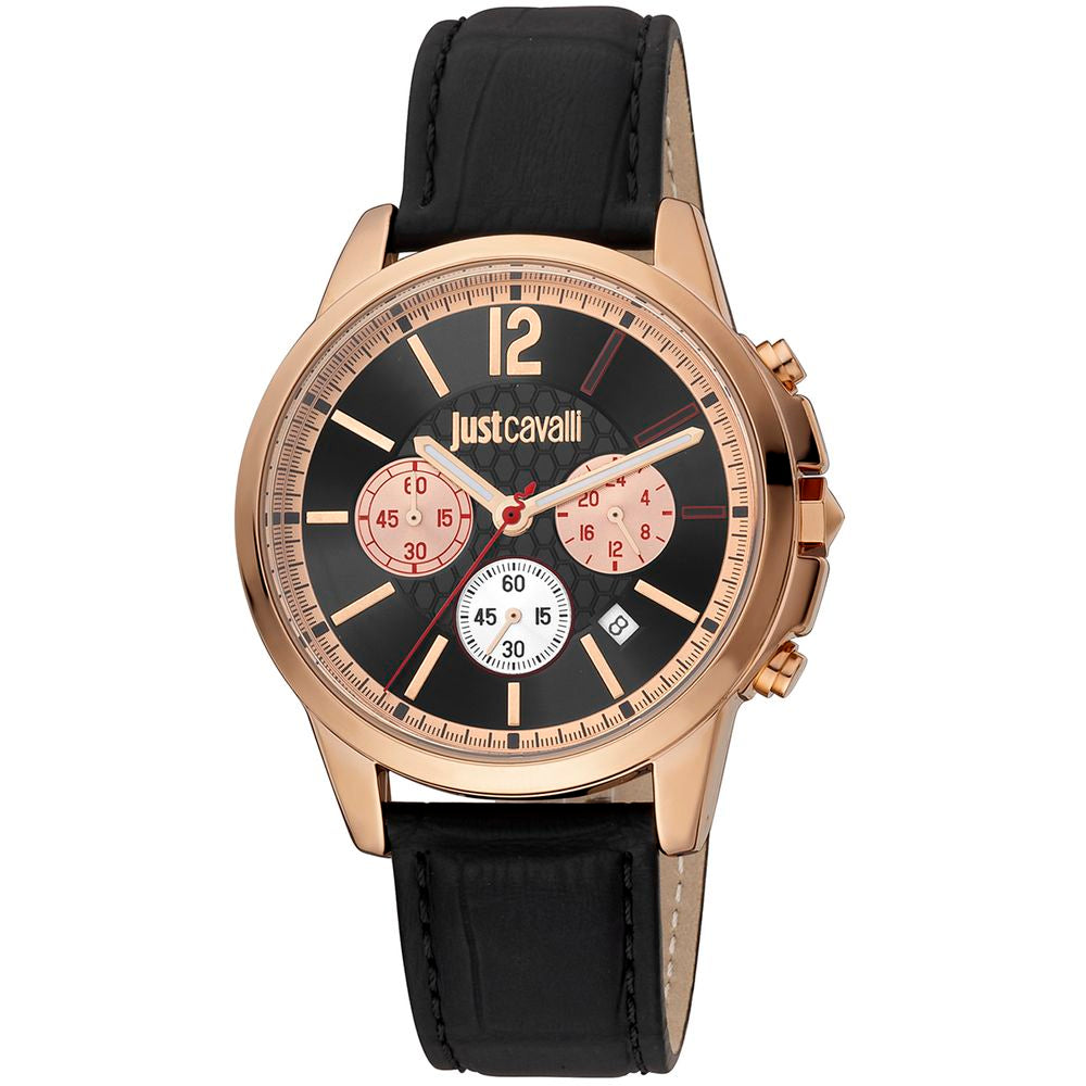 Just Cavalli Black Leather Dress Watch