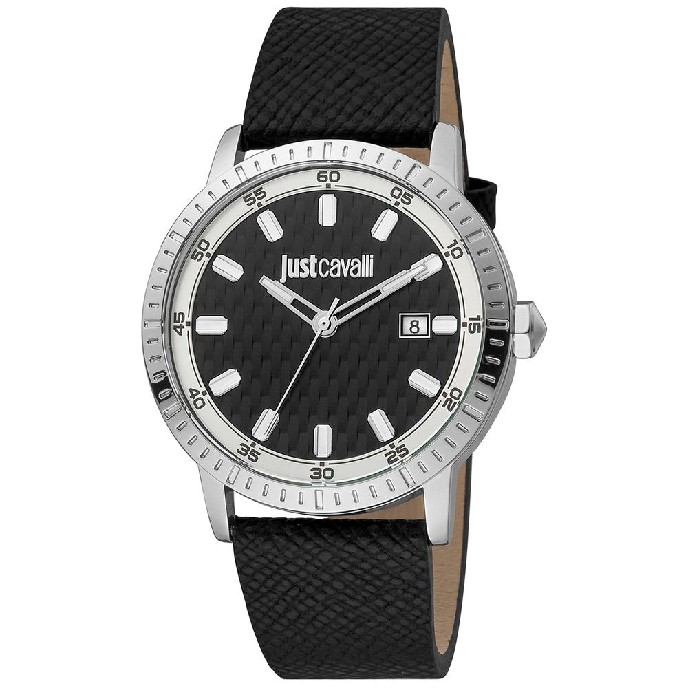 Just Cavalli Black Leather Dress Watch